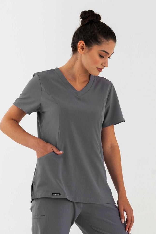 Comfy Master – Lui Antrasit Kadın Damla Yaka Medikal Üniforma Tek Üst - UNIFORM MARKET , Comfy Master , uniformmarkt.com