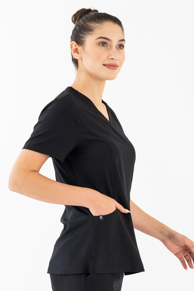 Comfy Master – Siyah Kadın Damla Yaka Medikal Üniforma Tek Üst - UNIFORM MARKET , Comfy Master , uniformmarkt.com