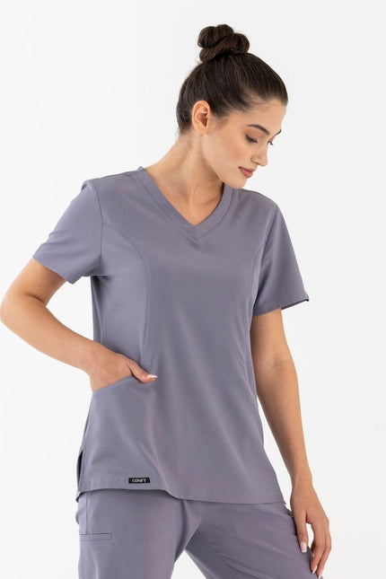 Comfy Master – Lui Gri Kadın Damla Yaka Medikal Üniforma Tek Üst - UNIFORM MARKET , Comfy Master , uniformmarkt.com