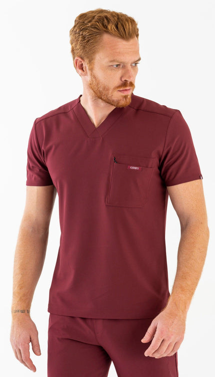 Comfy Master – Rebel Bordo Erkek V-Yaka Medikal Üniforma Tek Üst - UNIFORM MARKET , Comfy Master , uniformmarkt.com