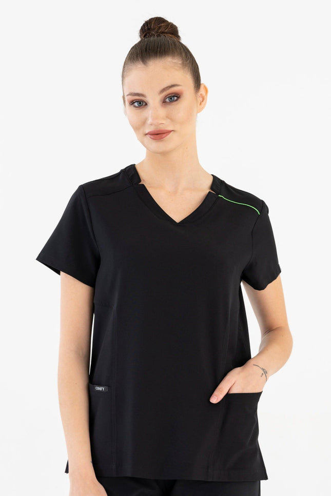 Comfy Master – Victoria Siyah Kadın Medikal Üniforma Tek Üst - UNIFORM MARKET , Comfy Master , uniformmarkt.com