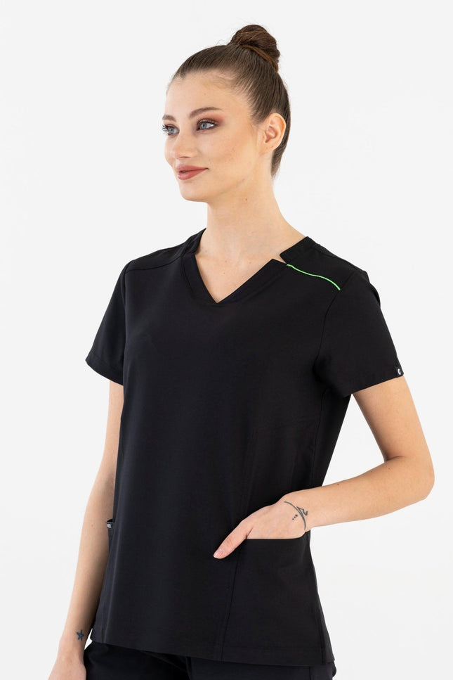 Comfy Master – Victoria Siyah Kadın Medikal Üniforma Tek Üst - UNIFORM MARKET , Comfy Master , uniformmarkt.com