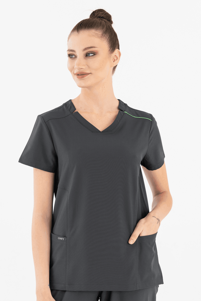 Comfy Master – Victoria Antrasit Kadın Medikal Üniforma Tek Üst - UNIFORM MARKET , Comfy Master , uniformmarkt.com