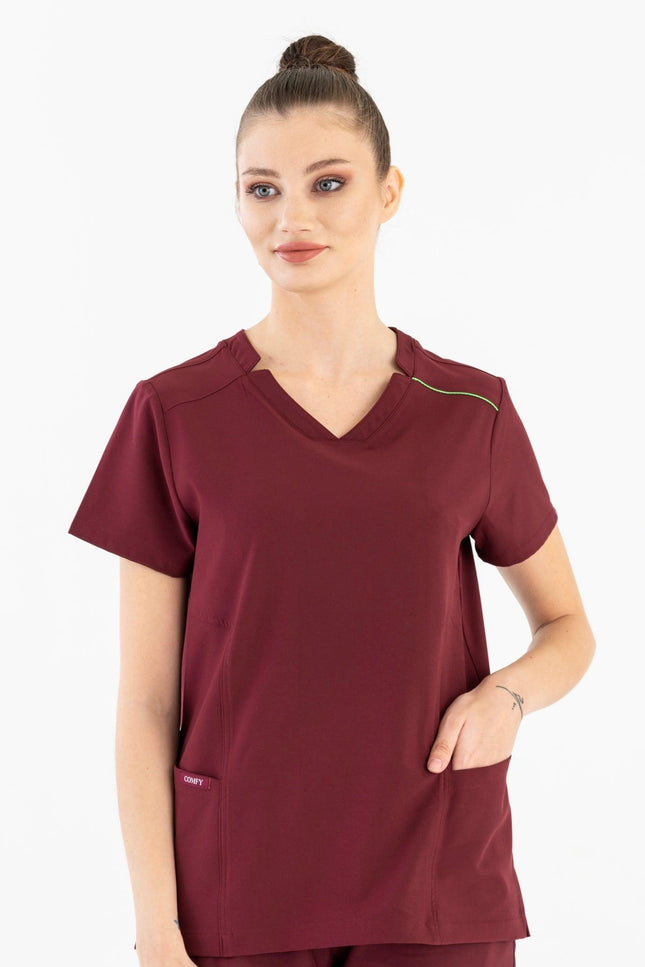 Comfy Master – Victoria Bordo Kadın Medikal Üniforma Tek Üst - UNIFORM MARKET , Comfy Master , uniformmarkt.com