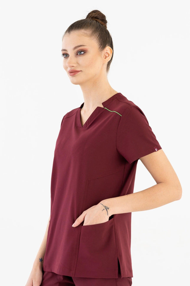 Comfy Master – Victoria Bordo Kadın Medikal Üniforma Tek Üst - UNIFORM MARKET , Comfy Master , uniformmarkt.com