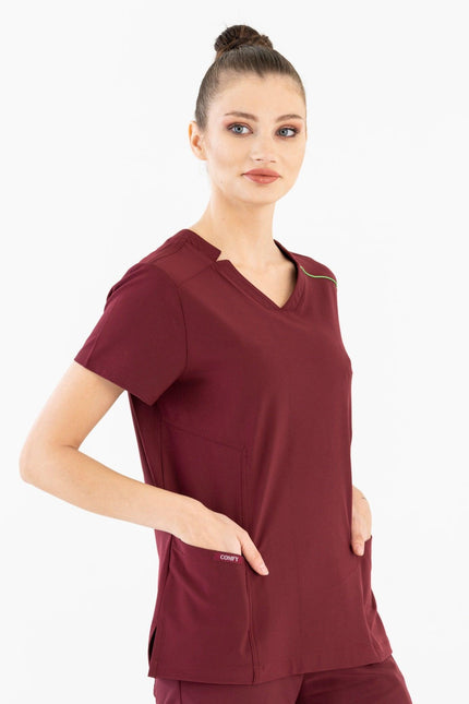 Comfy Master – Victoria Bordo Kadın Medikal Üniforma Tek Üst - UNIFORM MARKET , Comfy Master , uniformmarkt.com