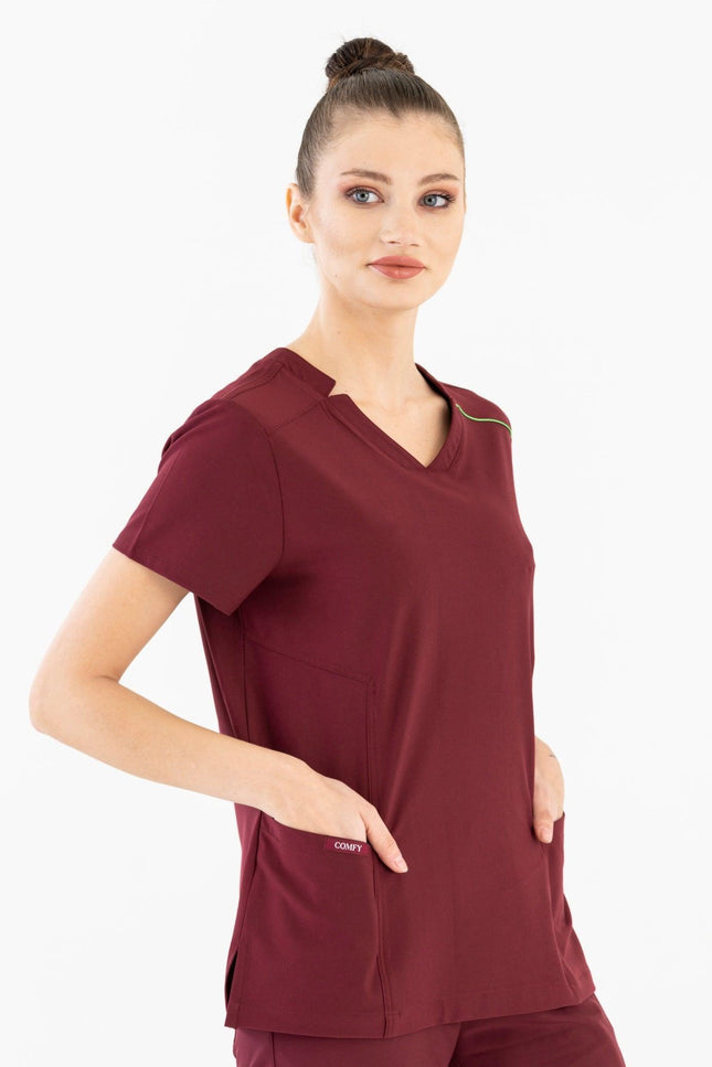 Comfy Master – Victoria Bordo Kadın Medikal Üniforma Tek Üst - UNIFORM MARKET , Comfy Master , uniformmarkt.com