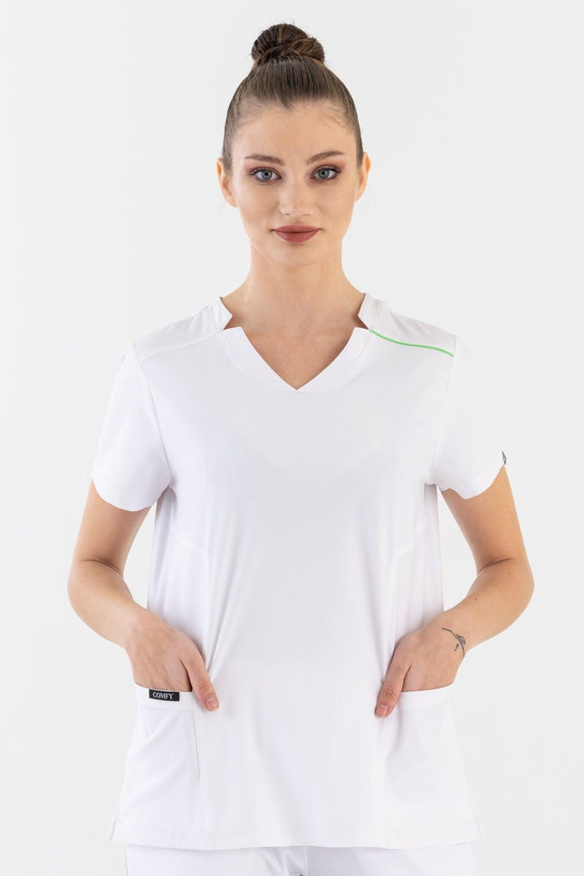 Comfy Master – Victoria Beyaz Kadın Medikal Üniforma Tek Üst - UNIFORM MARKET , Comfy Master , uniformmarkt.com