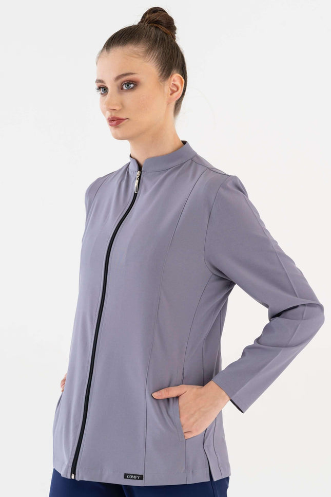 COMFY MASTER AUDREY KADIN MEDİKAL FERMUARLI CEKET - GRİ - UNIFORM MARKET , Comfy Master , uniformmarkt.com